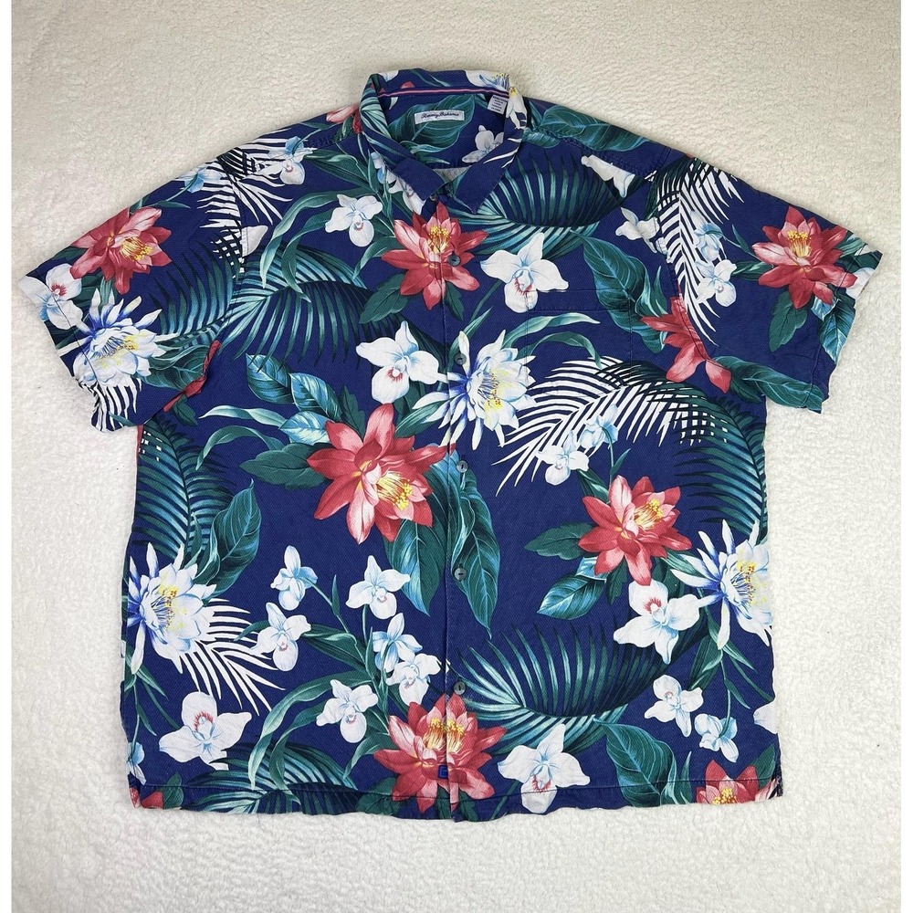 Tommy Bahama Shirt Mens 3XL Multicolor Floral Silk Short Sleeve‎ Hawaiian Aloha